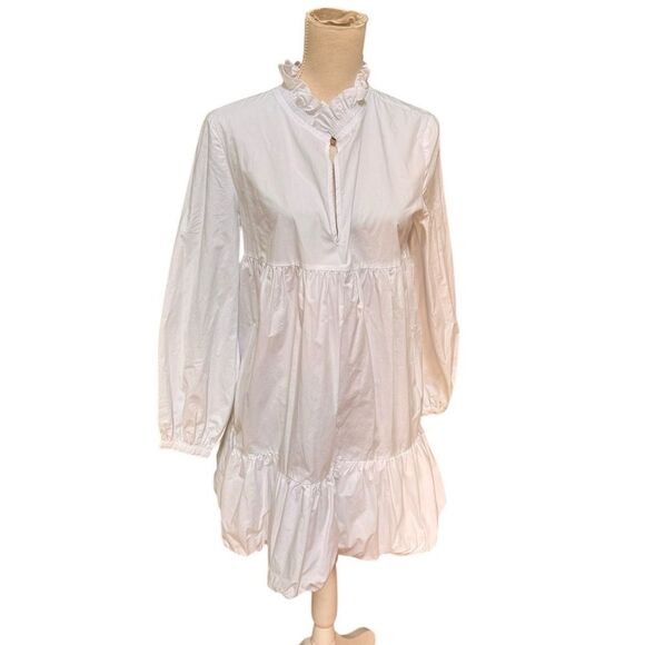 Bird & Knoll Bo Tiered Cotton Mini Dress in White Small - Picture 3 of 9